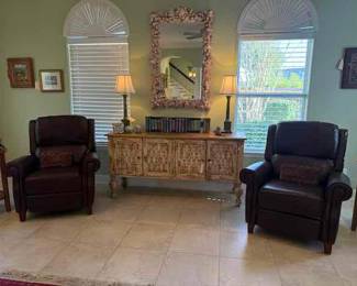 Pair of new Leather Recliners, Buffet 