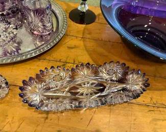 Amethyst Bohemian Crystal celery dish 