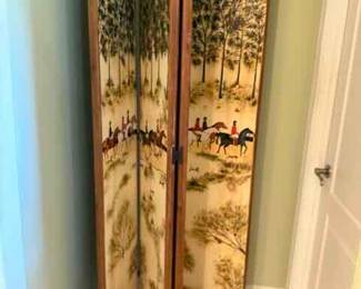 4 Panel wood Screen with Hunt Scene on each panel 