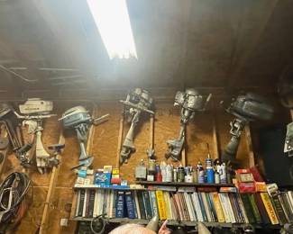 Just some of the Antique and Vintage Outboard Motors available in this Estate Sale
