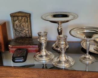 Wooden boxes & some sterling