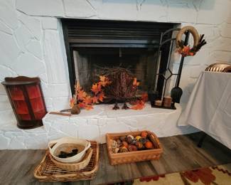 Wicker turkey, baskets, wall cabinet