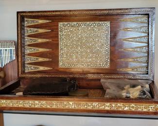 Chess/Backgammon set inlaid with mother-of-pearl & abalone