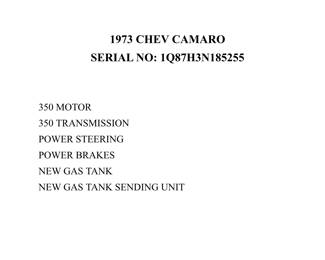 INFORMATION ON THE 1973 CHEV CAMARO