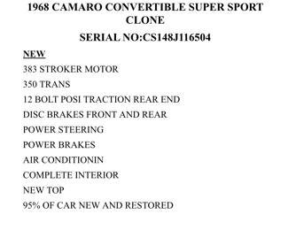 Information on the 68 Camaro