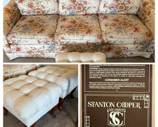 Stanton Cooper floral print sofa with white tufted footstools