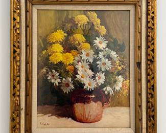 Vintage framed still life floral lithograph by R. Colao