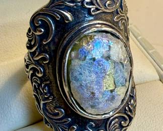 Paz sterling silver Roman glass statement ring