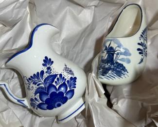 Delft Blue ceramic pitcher and clog