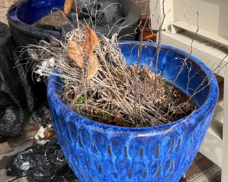 Large blue pottery planters