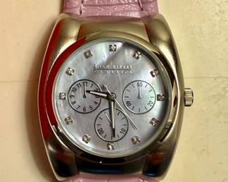 Joan Rivers Classics Chronograph Watch with Mother-of-Pearl Dial and Diamond Accents and Pink Leather Band