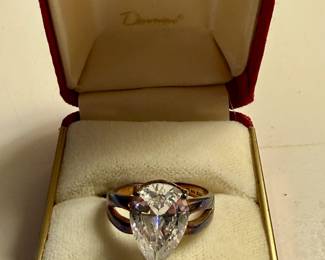Carol Channing Diamonique split-shank sterling silver ring with pear shape cubic zirconia
