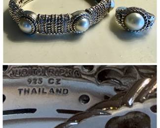 Judith Ripka Sterling Silver Pearl and Cubic Zirconia Cuff Bracelet and Ring Set