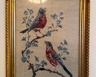 Vintage framed petit point tapestry