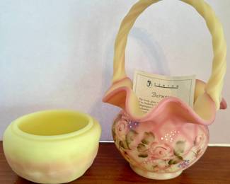 Fenton Burmese Bowl and 95th Anniversary Basket