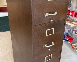 Steel Age wood tone metal filing cabinet