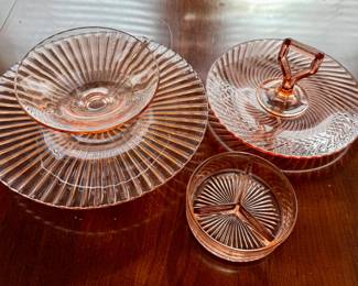 Pink depression glass serving dishes