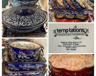 Temptations by Tara blue and red "Floral Lace" bakeware