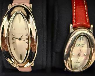 Robert Lee Morris Studio Oval Watch and DMQ Swiss Made Women's Oval Watch with Mother-of-Pearl Dial and Diamond Accents