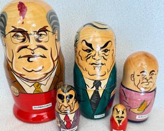 Vintage Set of Wooden Russian Political Leaders Nesting Dolls
