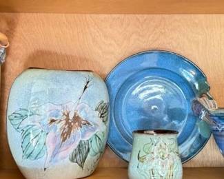Signed Vintage Studio Art Pottery Vase, Mug and Plate