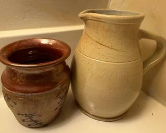 Signed Studio Art Pottery Vase and Pitcher