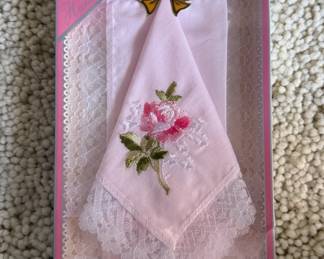 Vintage Ladies' Embroidered with Lace Handkerchief Set in Box