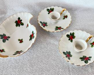 Vintage Lefton Holly Berry Porcelain Dish Set