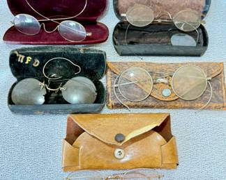 Collection of Antique Wire-Rimmed Spectacles with Original Cases