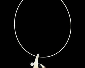 Modernist Sterling Silver and Cubic Zirconia Pendant Necklace