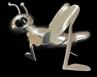 Sterling Silver Grasshopper Brooch