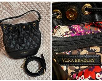 Vera Bradley Quilted Leather Bucket Purse with Shoulder Strap