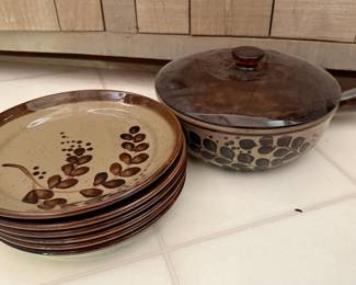 Vintage Stoneware Dishes and Lidded Pot