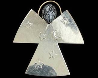 Sterling Silver Celestial Brooch with Snowflake Obsidian