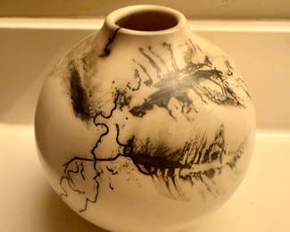 Signed Native American-Style Horsehair Raku Pottery Vase