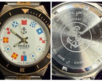 Vintage Nautical Theme "Pussers" Waterproof, Quartz Movement Watch with a Two-Tone Stainless Steel Bracelet-- Made in the West Indies