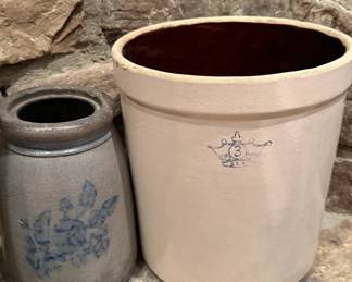 Antique Stoneware Crock with Blue Design
