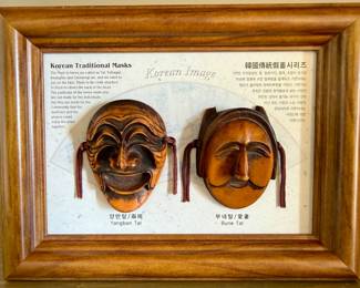 Framed Set of Two Mini Korean Traditional Masks