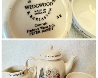Vintage Wedgwood/England Peter Rabbit Children's Tea Set with Teapot, Creamer and Bowl