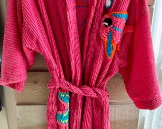 Pink "Canyon Group" Chenille Bathrobe with Embroidered Appliques