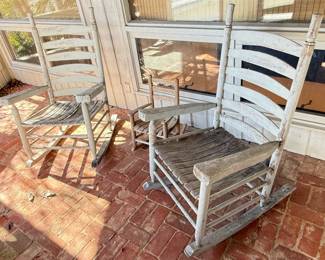 Vintage Ladder-Back Porch Rocking Chairs