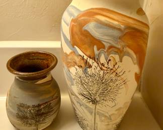 Vintage Swirl Pattern Pottery Vases