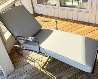 Vintage Black Wrought Iron Outdoor Chaise Lounge with Cushions