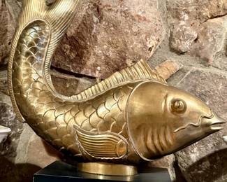 Vintage Brass Fish Sculpture on Base
