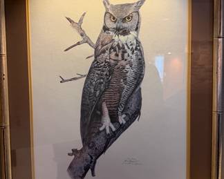 Matted/Framed Signed Print of Great Horned Owl by Webb Garrison 1977 (#181/750)