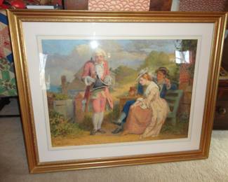 Large Framed Print (Rococo Style) depicting a Aristocratic Couple