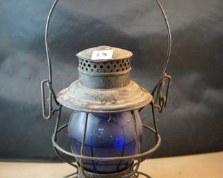 railroad lantern with blue globe