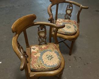 pair of 19th century Huanghuali and white marble corner chairs