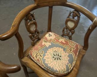 pair of 19th century Huanghuali and white marble corner chairs
