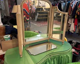 1960s apple green vanity table and chair
